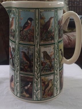 Bird Print Ceramic Pitcher - Green Pattern